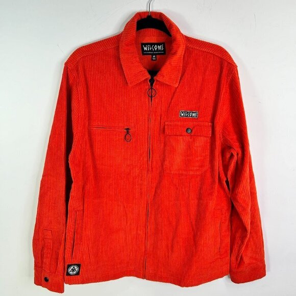 Welcome Men's Coral HYDRA Corduroy Zipp Jacket With Pockets Size M - Picture 1 of 7